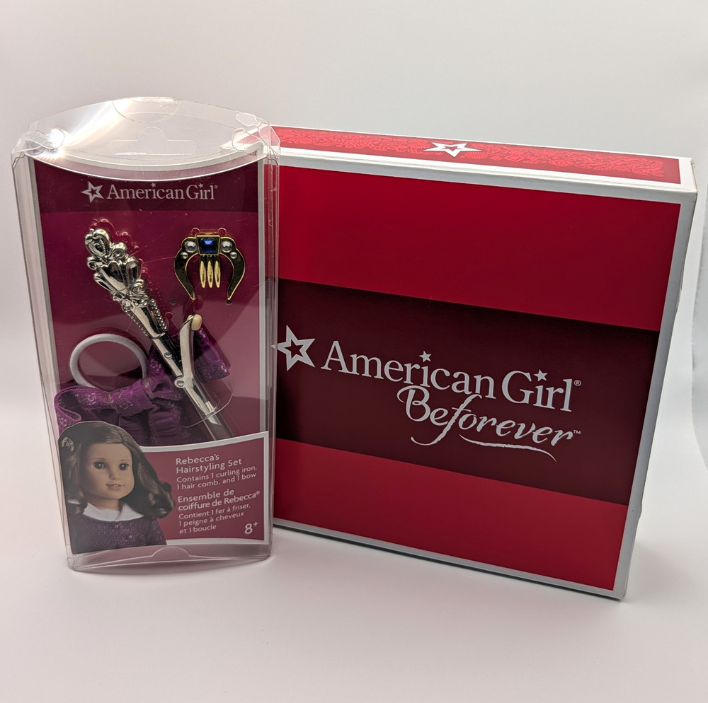American Girl Rebecca Winter Coat Muff + Hairstyling Set Purple Bow Retired